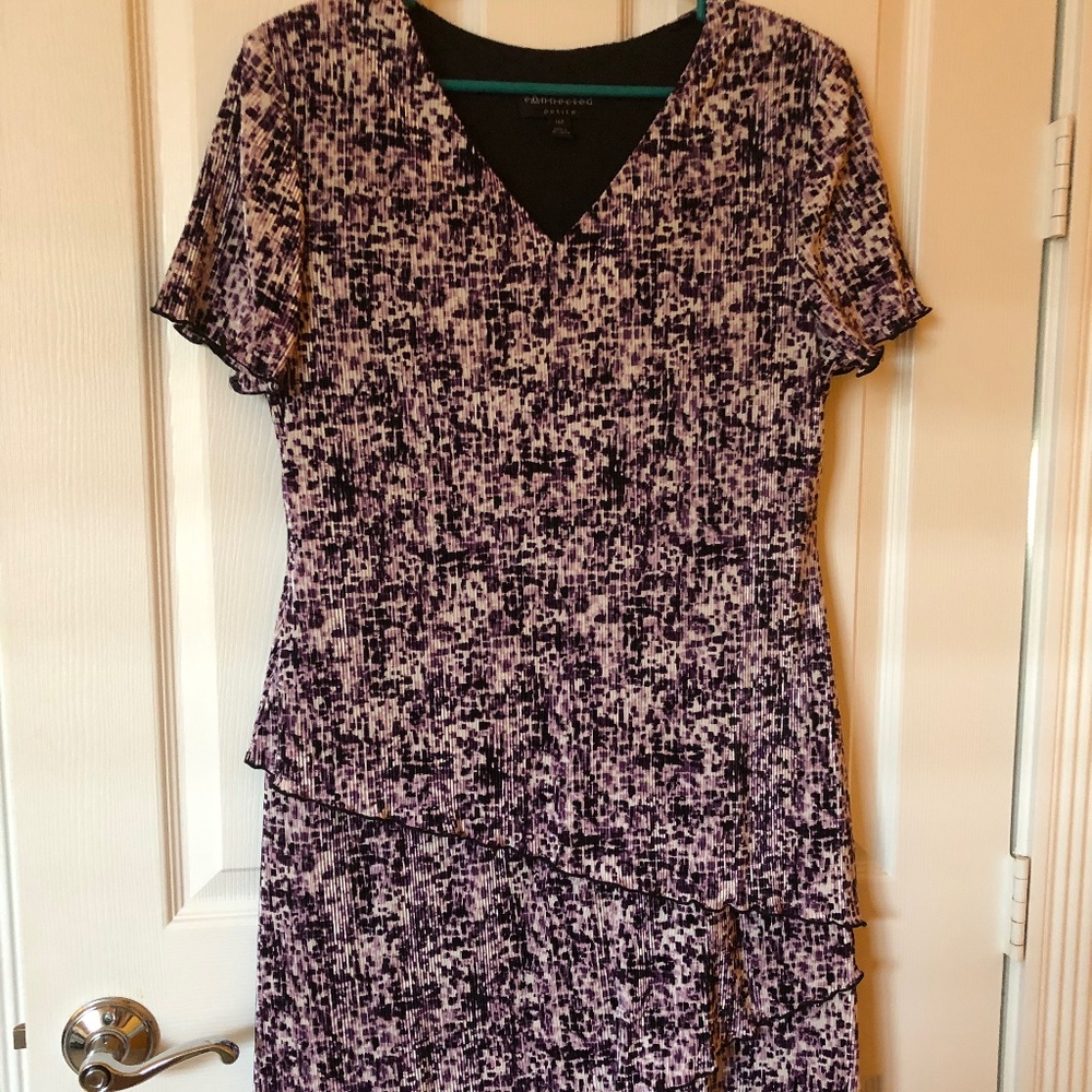 Connected Asymmetrical Layered Hem Crinkle Shift Dress Purple, Black (14P)